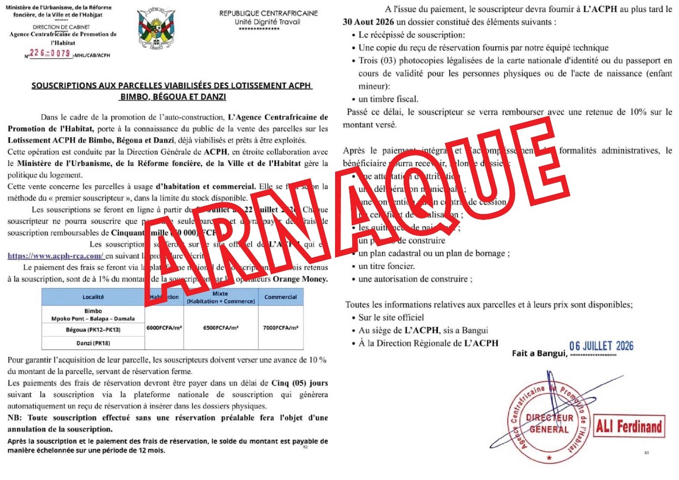 Le Ministère de l'Urbanisme Dément une Fausse Annonce de Vente de Terrains